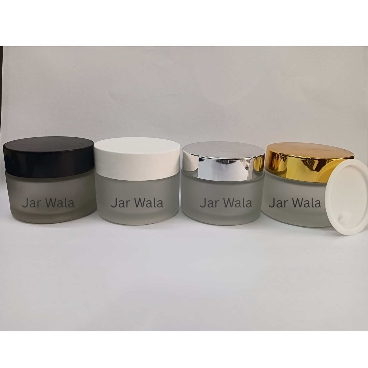50GM CLEAR FROSTED GLASS JAR WITH CAP AND INNER PLUG/LID