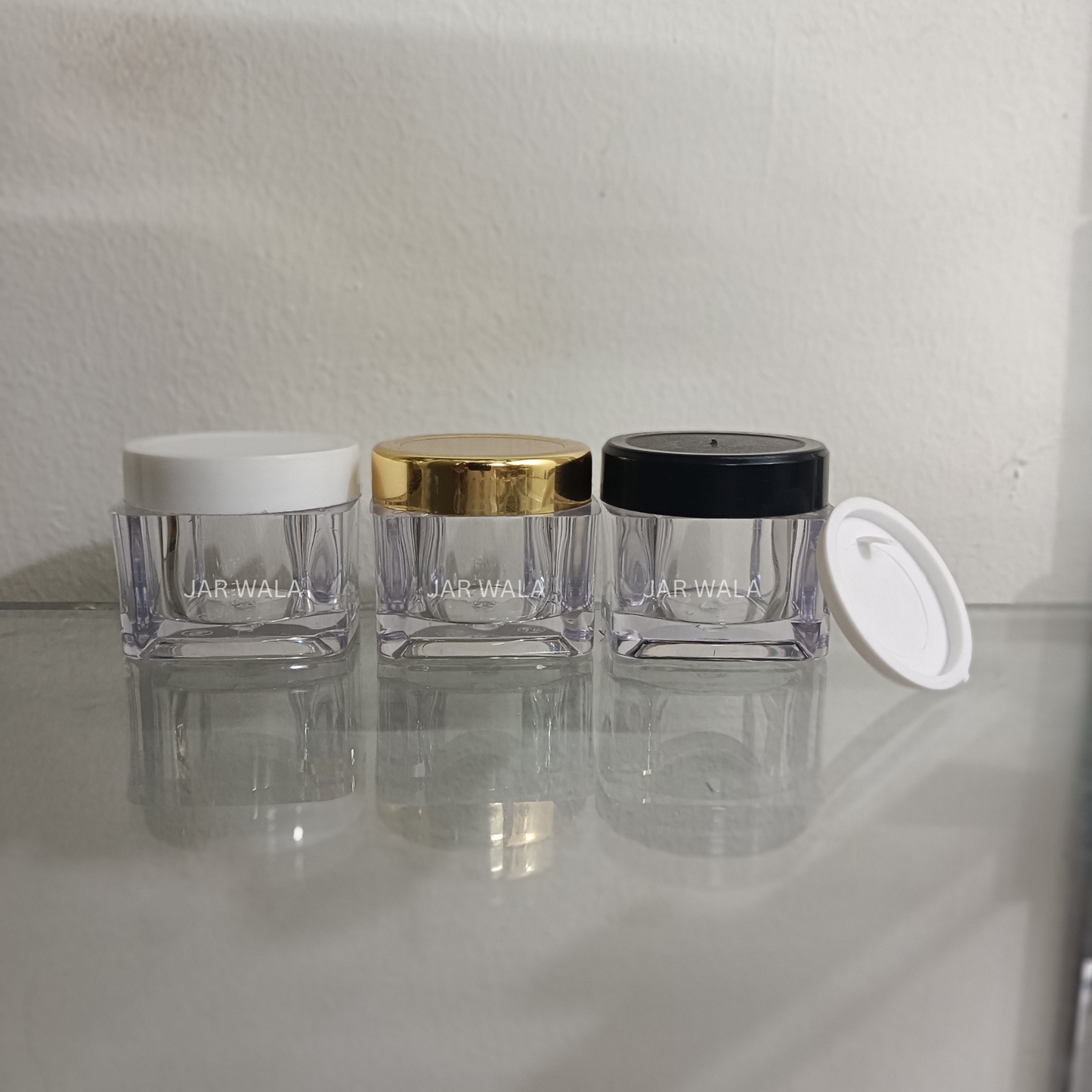 15GM SAN TRANSPARENT SQUARE JAR WITH CAP AND INNER PLUG