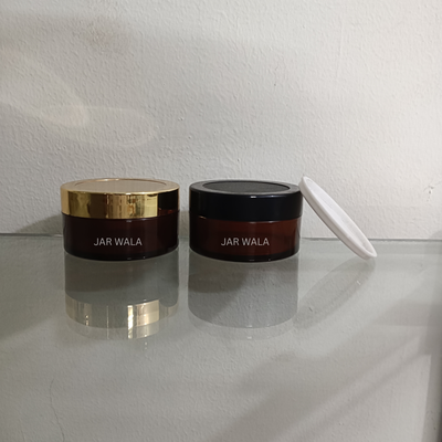 25GM ACRYLIC SAN JAR AMBER COLOR WITH CAP AND INNER PLUG/LID
