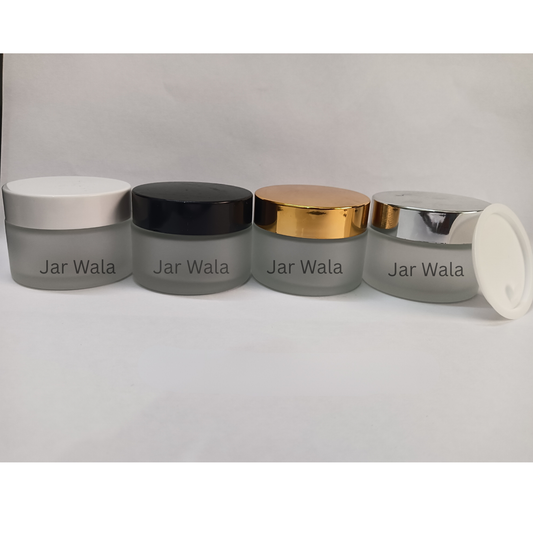 30GM CLEAR FROSTED GLASS JAR WITH CAP AND INNER PLUG/LID